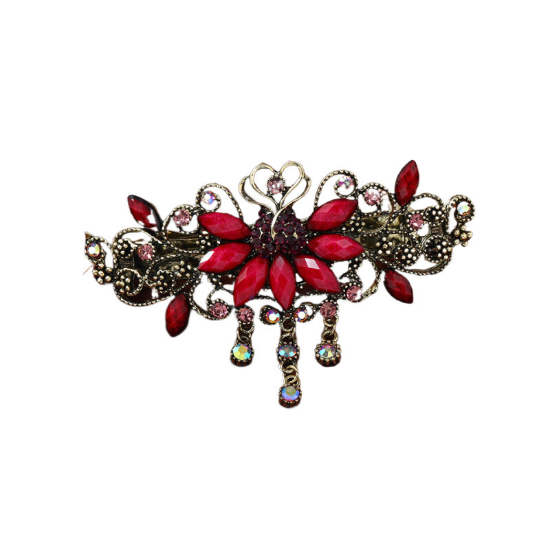 Autentikus retró virágos tavaszi hajcsat, kínai stílusú hajcsat, egykarakteres csat, nagy vízszintes csat, lófarokcsat, felső csat, eredeti áru