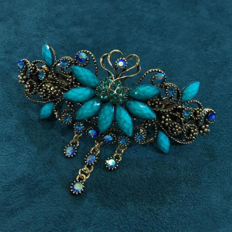 Autentikus retró virágos tavaszi hajcsat, kínai stílusú hajcsat, egykarakteres csat, nagy vízszintes csat, lófarokcsat, felső csat, eredeti áru