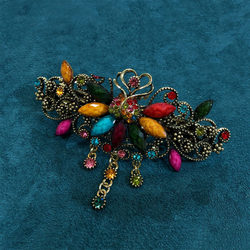 Autentikus retró virágos tavaszi hajcsat, kínai stílusú hajcsat, egykarakteres csat, nagy vízszintes csat, lófarokcsat, felső csat, eredeti áru