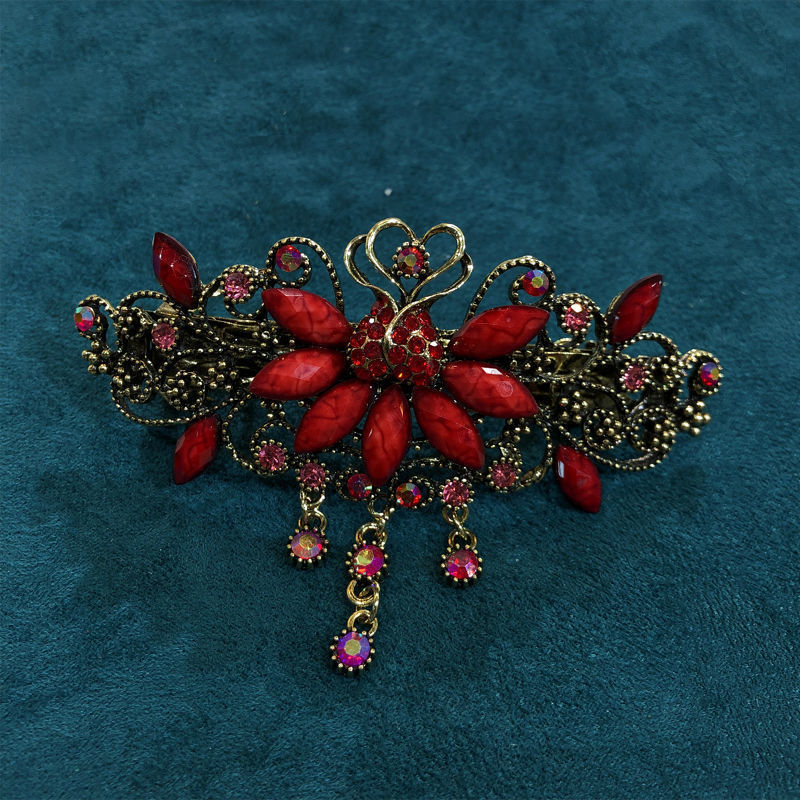 Autentikus retró virágos tavaszi hajcsat, kínai stílusú hajcsat, egykarakteres csat, nagy vízszintes csat, lófarokcsat, felső csat, eredeti áru