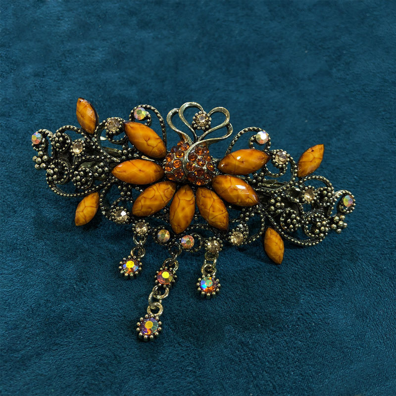 Autentikus retró virágos tavaszi hajcsat, kínai stílusú hajcsat, egykarakteres csat, nagy vízszintes csat, lófarokcsat, felső csat, eredeti áru