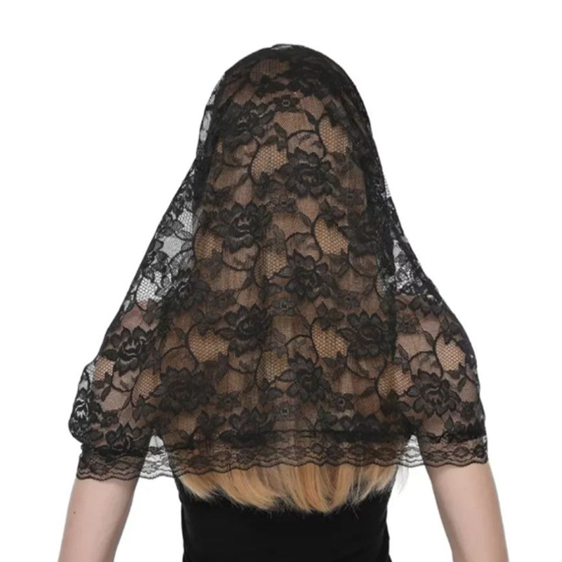 трансграничен бял булчински дантелен черно-бял винтидж шал с цветен воал за жени