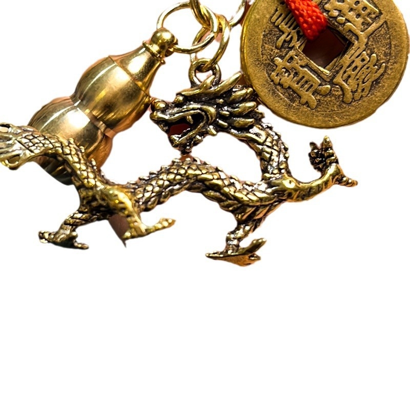 Sárkány év új sárgaréz kulcstartó sárgaréz tök csillagjegy sárkány kulcs medál öt császár pénz csillagjegy sárkány év akció