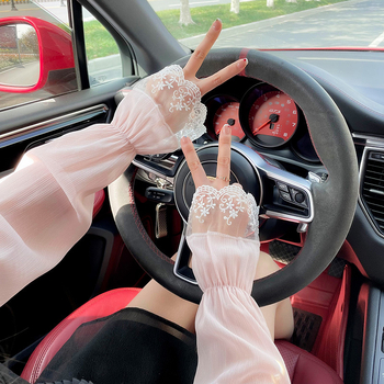 Nėriniuotos, apsaugančios nuo saulės, moteriškos, vasarinės, vairavimo ir jojimo stiliaus, pavėsinės nuo saulės, apsaugančios nuo ultravioletinių spindulių, laisvos, šilko rankovės.