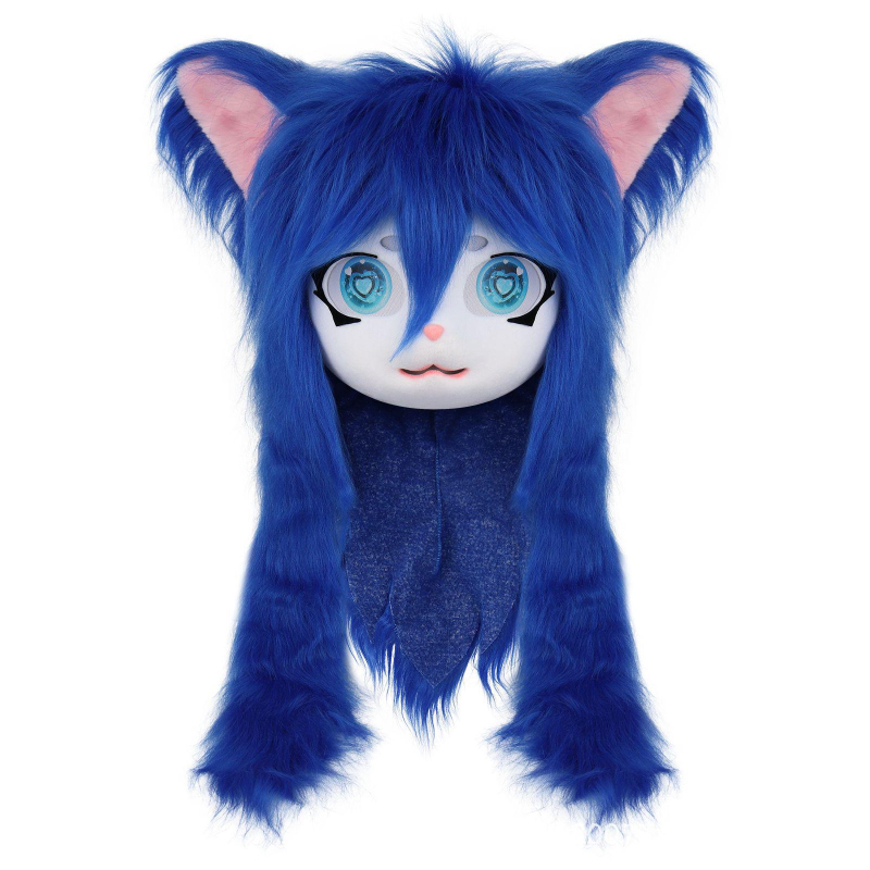 Kailinis kostiumas, baigtas gyvūno galvos Kig serijos nešiojamas galvos apdangalas Furui mielas Lolita katės ausys Cos pliušinis gyvūno galva