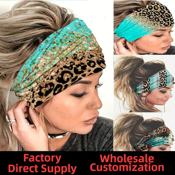 Határokon átnyúló Amazon hajpánt, európai és amerikai fejpánt, leopárdmintás, rugalmas, izzadságelnyelő izzadságszalag, széles, jóga fejpánt futáshoz