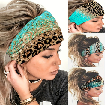 Határokon átnyúló Amazon hajpánt, európai és amerikai fejpánt, leopárdmintás, rugalmas, izzadságelnyelő izzadságszalag, széles, jóga fejpánt futáshoz