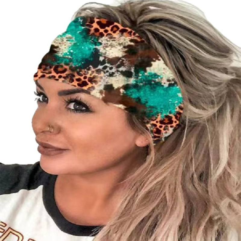 Határokon átnyúló Amazon hajpánt, európai és amerikai fejpánt, leopárdmintás, rugalmas, izzadságelnyelő izzadságszalag, széles, jóga fejpánt futáshoz