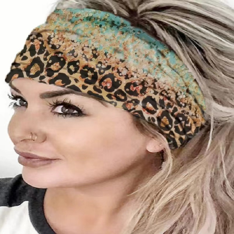 Határokon átnyúló Amazon hajpánt, európai és amerikai fejpánt, leopárdmintás, rugalmas, izzadságelnyelő izzadságszalag, széles, jóga fejpánt futáshoz