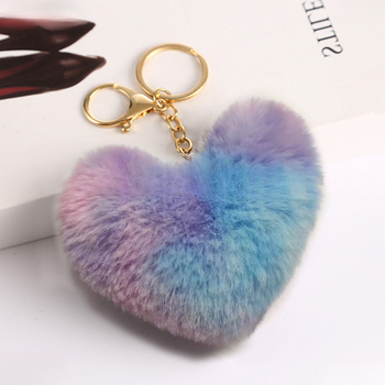 Μπρελόκ με γούνα ουράνιο τόξο αγάπης με ροδάκινο καρδιά βελούδινα αξεσουάρ αυτοκινήτου λεοπάρδαλη ζευγάρι καρδιά μενταγιόν κατασκευαστές χονδρικής