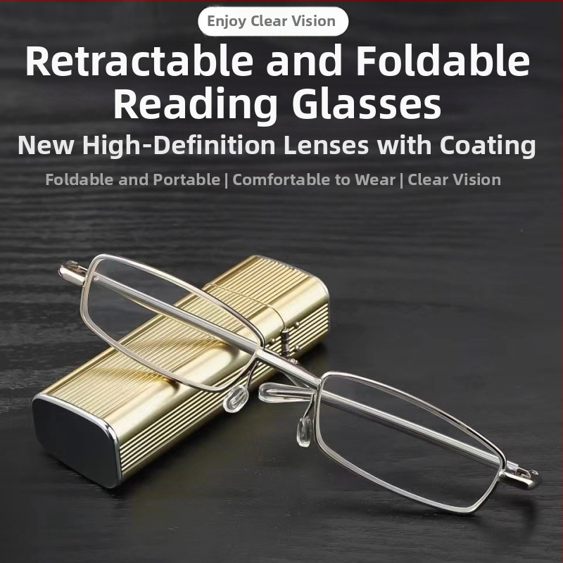 [mini összecsukható] Kiváló minőségű luxus textúrájú nagyfelbontású olvasószemüveg, összecsukható, teleszkópos, összecsukható, hordozható, tiszta látás