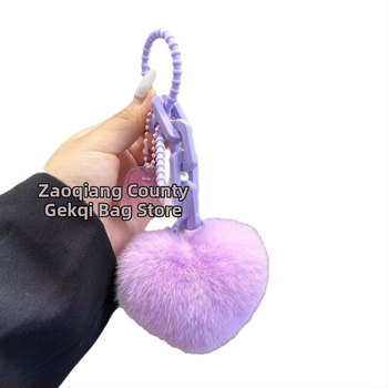 Σιλικόνη σε σχήμα καρδιάς από ψεύτικη γούνα κουνελιού με αλυσίδα αγάπης, μπρελόκ, κρεμαστό σακίδιο πλάτης, διακόσμηση ζευγαριού, βελούδινο χειροποίητο μενταγιόν αυτοκινήτου