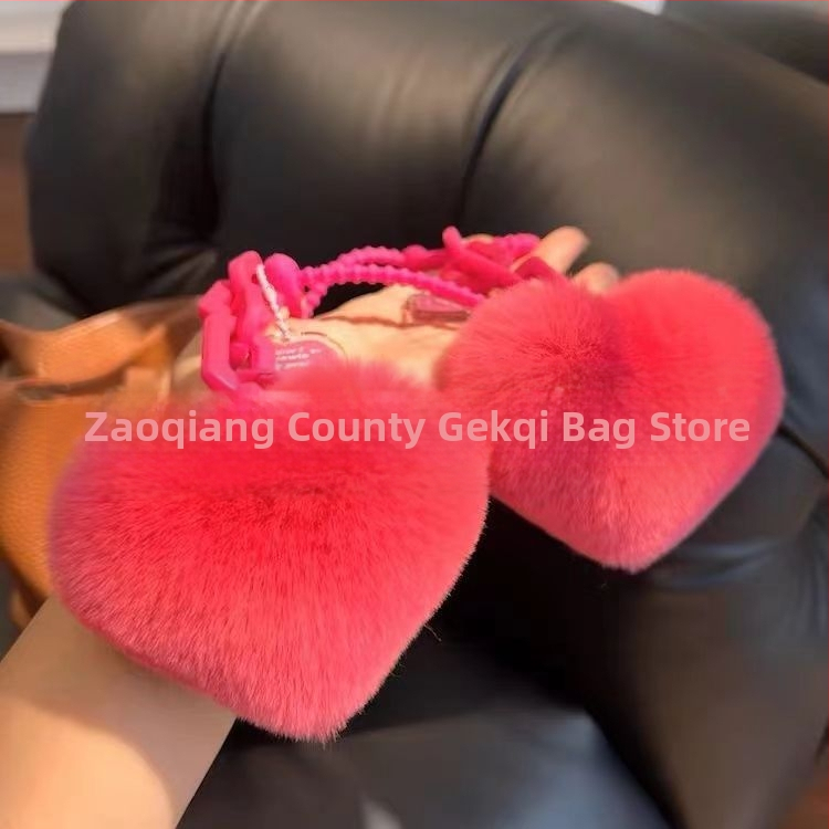 Szilikon szív alakú műnyuszi szőrme szerelmes lánc kulcstartó hátizsák medál pár dekoráció autó plüss kézzel készített medál