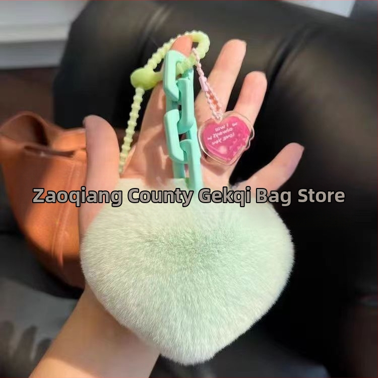 Szilikon szív alakú műnyuszi szőrme szerelmes lánc kulcstartó hátizsák medál pár dekoráció autó plüss kézzel készített medál