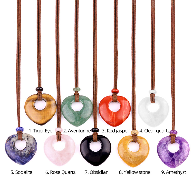 2042-naturaalsest ametüstist õõnes armastuskaelakee roosa tiigrisilmakiviga armastuse ripats südamekujuline kampsuniketiga ehe