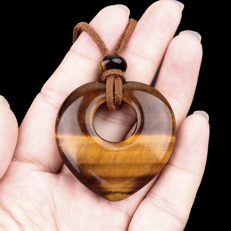 2042-naturaalsest ametüstist õõnes armastuskaelakee roosa tiigrisilmakiviga armastuse ripats südamekujuline kampsuniketiga ehe