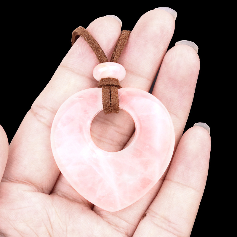 2042-naturaalsest ametüstist õõnes armastuskaelakee roosa tiigrisilmakiviga armastuse ripats südamekujuline kampsuniketiga ehe