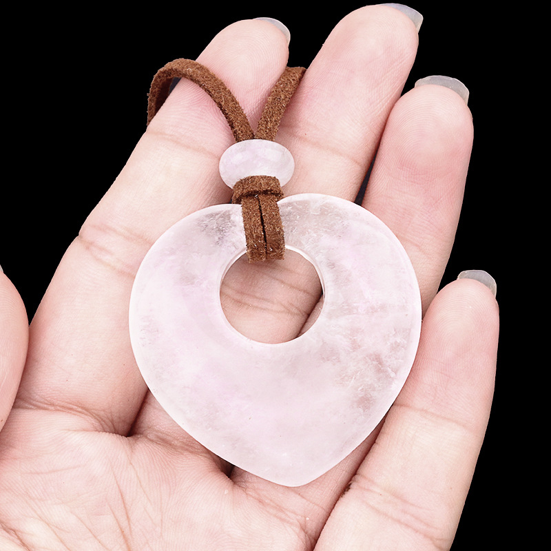 2042-naturaalsest ametüstist õõnes armastuskaelakee roosa tiigrisilmakiviga armastuse ripats südamekujuline kampsuniketiga ehe