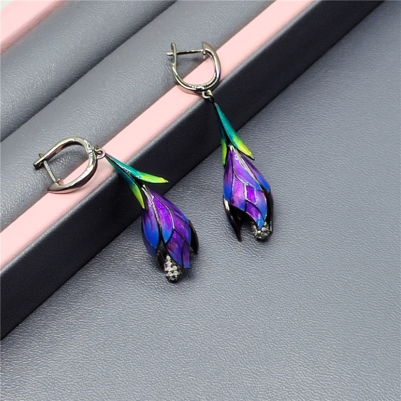 „Ai Er Mosha“ papuošalai, „Amazon Supply S925“ sidabruoti juodo aukso emalio tulpės formos papuošalai