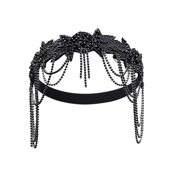 Πηγή Amazon 1920s Halloween Δείπνο Γυναικεία αλυσίδα με φούντα για τα μαλλιά, διακόσμηση μαύρου με χορό με διαμαντένια φτερά