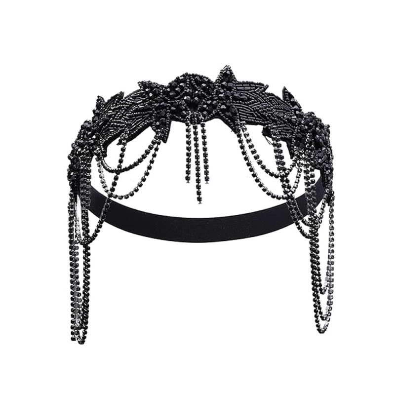 Amazon forrás 1920-as évekbeli Halloween lakoma női bojtos lánc hajpánt dekoráció fekete gyémánt toll tánccal
