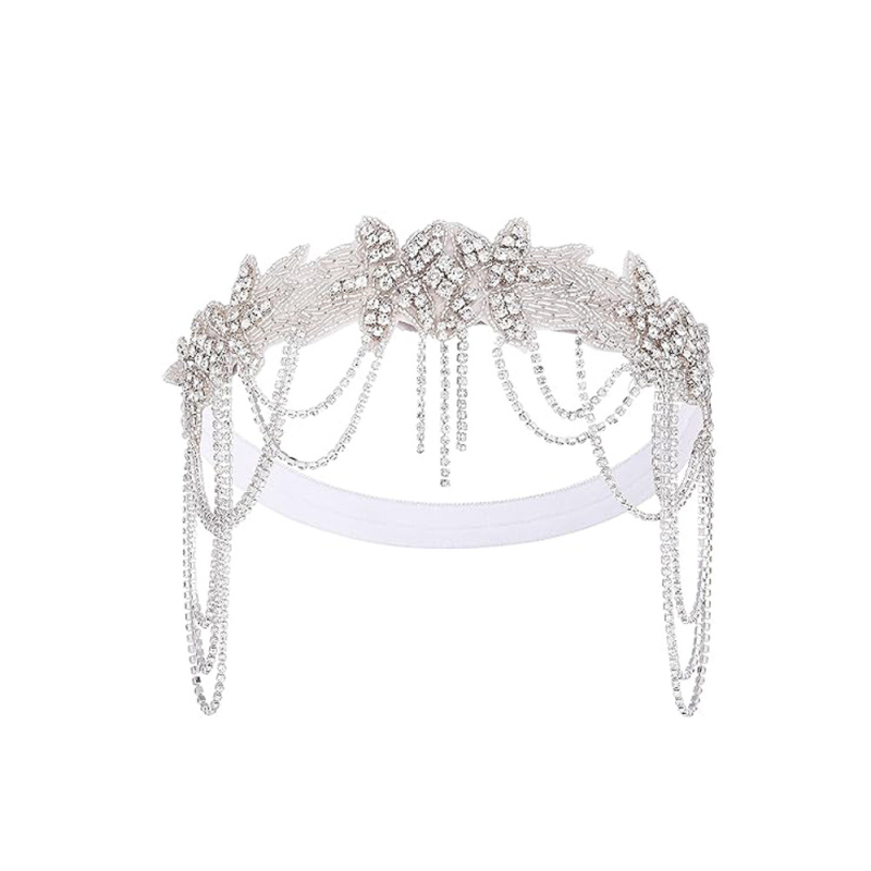 Amazon forrás 1920-as évekbeli Halloween lakoma női bojtos lánc hajpánt dekoráció fekete gyémánt toll tánccal