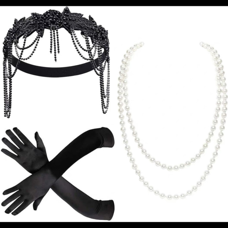 Amazon forrás 1920-as évekbeli Halloween lakoma női bojtos lánc hajpánt dekoráció fekete gyémánt toll tánccal