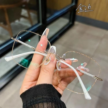 Нови безрамкови очила за пресбиопия против синя светлина, дамски, модерни, авангардни очила за възрастни хора, популярни в TikTok, очила за пресбиопия с вградени диаманти.