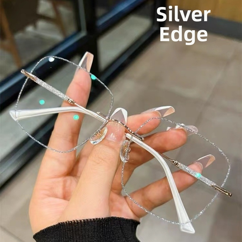Új, keret nélküli, kék fény elleni presbyopiás szemüveg, divatos, élvonalbeli női szemüveg időseknek, TikTokon népszerű, gyémántbeágyazott presbyopiás szemüveg