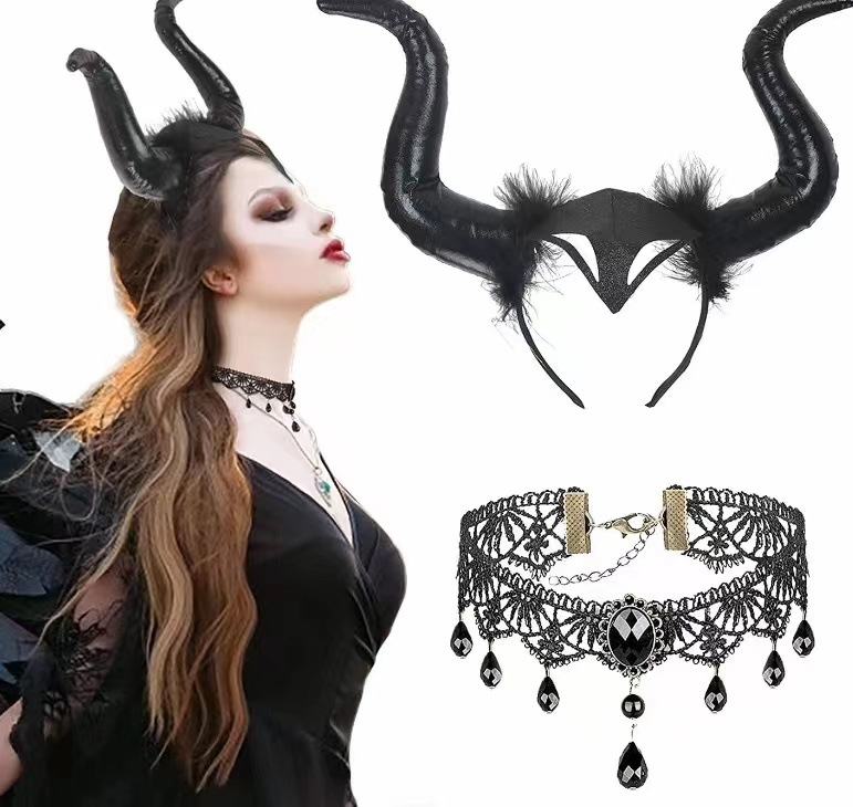 Νέο στυλ κολιέ για τα μαλλιά με μαγικό κέρατο ύπνου, σετ δύο τεμαχίων, παιδικά στηρίγματα για παραστάσεις Halloween, κόμμωση με κέρατο διαβόλου