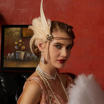 Anii `20 noi europene și americane retro galben pene Tassel Hair Band mascaradă petrecere temperament femei bijuterii costum lot