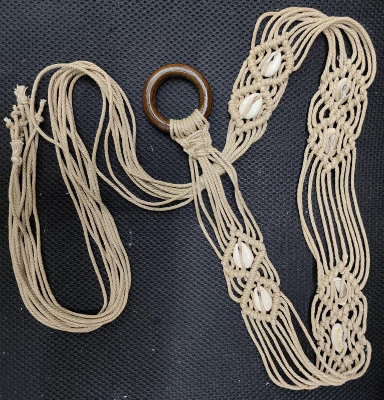 Vintage kerek csattal szőtt széles övű női ruha egyszerű, mindenhez illő dekoratív ruha bojtos kötéllel ellátott deréklánc kiegészítőkkel