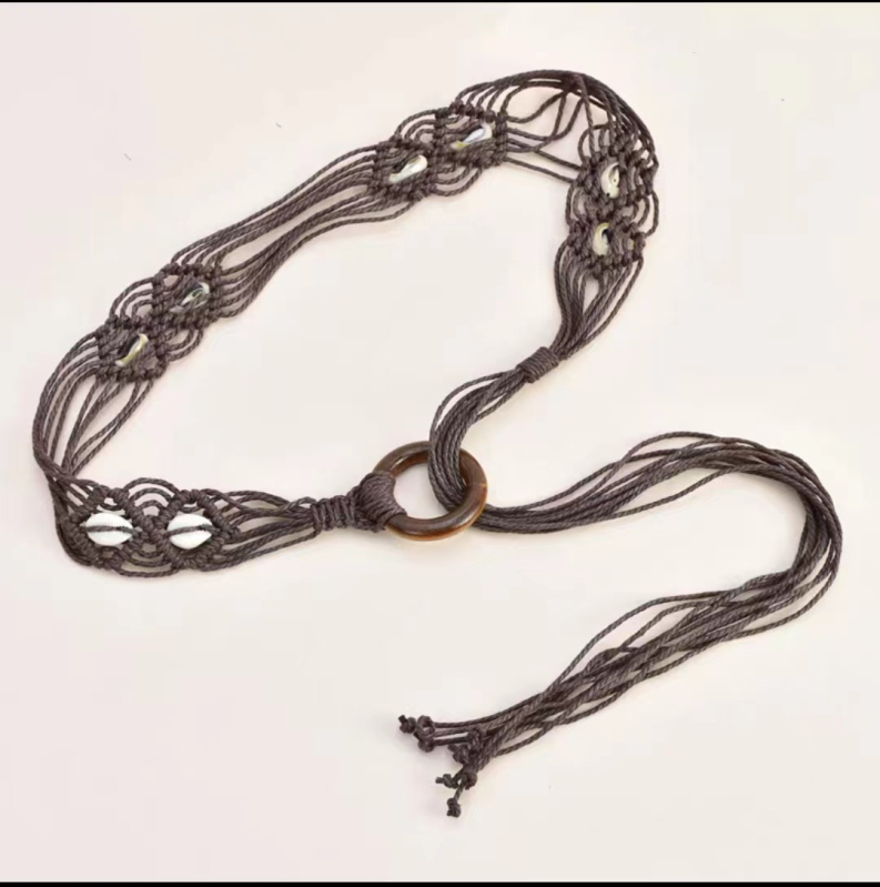 Vintage kerek csattal szőtt széles övű női ruha egyszerű, mindenhez illő dekoratív ruha bojtos kötéllel ellátott deréklánc kiegészítőkkel