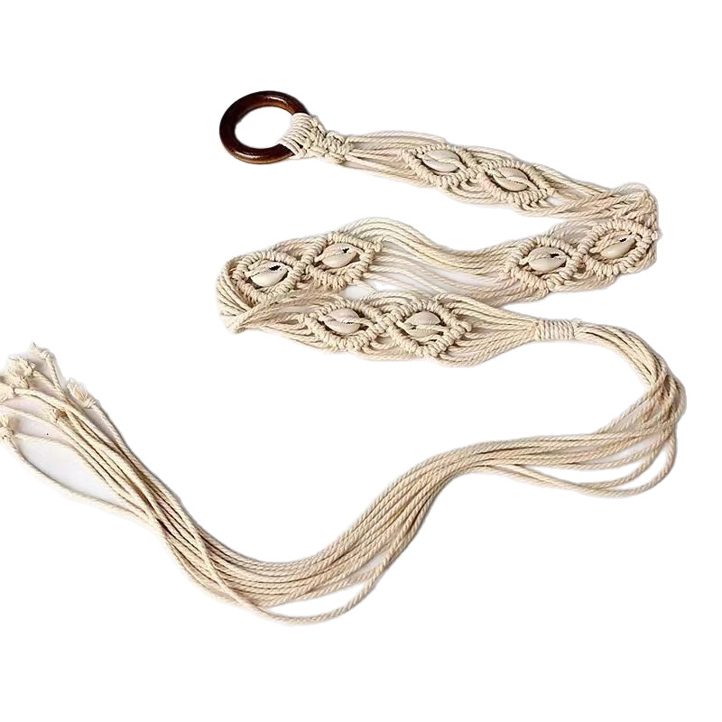 Vintage kerek csattal szőtt széles övű női ruha egyszerű, mindenhez illő dekoratív ruha bojtos kötéllel ellátott deréklánc kiegészítőkkel