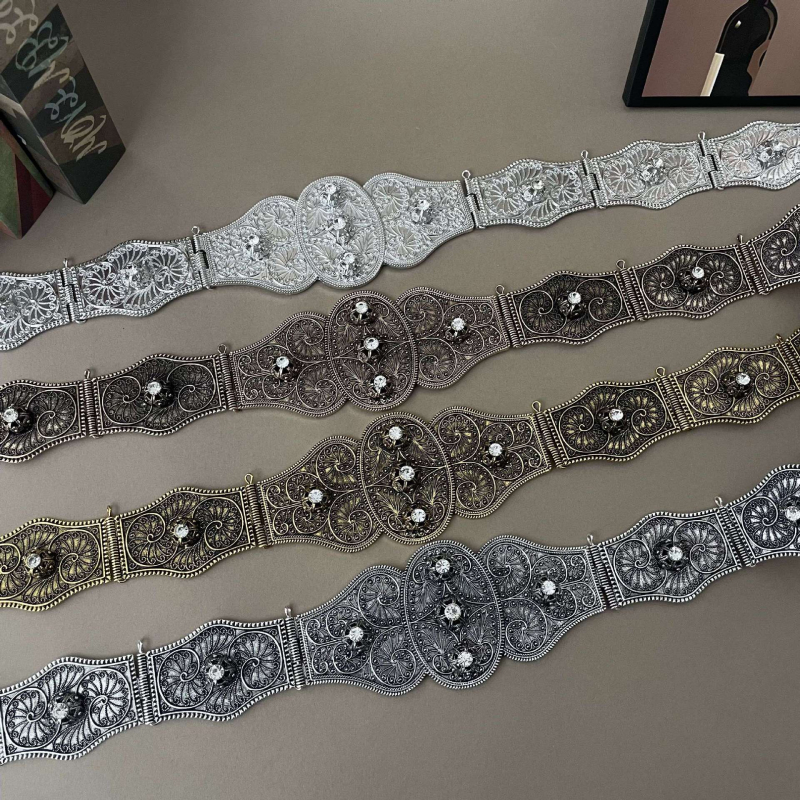 Gaozasi etnikai fém öv, állítható hosszúságú, női esküvői dekorációs ékszer, deréklánc, vékony retró