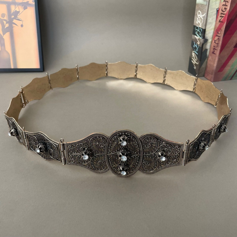 Gaozasi etnikai fém öv, állítható hosszúságú, női esküvői dekorációs ékszer, deréklánc, vékony retró