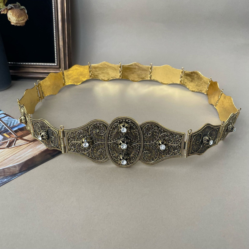 Gaozasi etnikai fém öv, állítható hosszúságú, női esküvői dekorációs ékszer, deréklánc, vékony retró