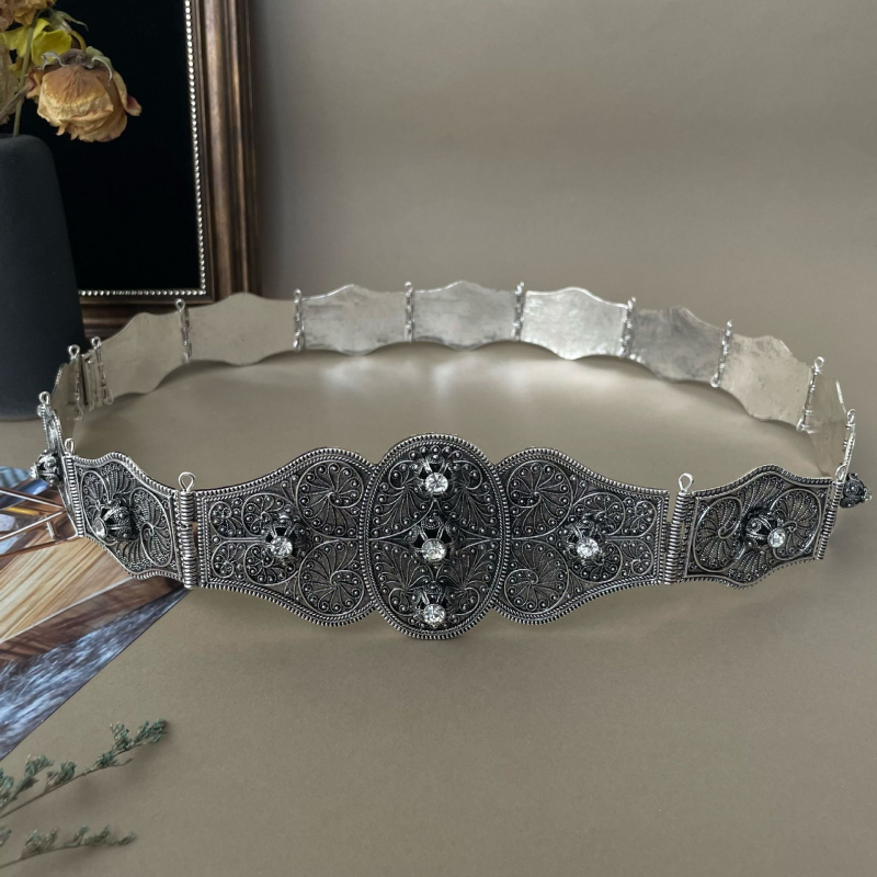 Gaozasi etnikai fém öv, állítható hosszúságú, női esküvői dekorációs ékszer, deréklánc, vékony retró