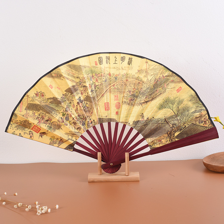Ανεμιστήρας Προσαρμοσμένος Πτυσσόμενος Ανεμιστήρας Qingming Shanghe Σχήμα Κινέζικου Στυλ Εξαιρετικός Ανεμιστήρας Μεταξωτού Υφάσματος Διαφήμιση Αντίκες Ανεμιστήρας Χονδρική