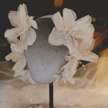 Ανοιχτόχρωμα μαλλιά τσάι λουλούδι νύφη καπέλο φουρκέτα νεράιδα μεγάλο λουλούδι αξεσουάρ μαλλιών φούντα Mori ρομαντικό γάμο κοσμήματα γάμου