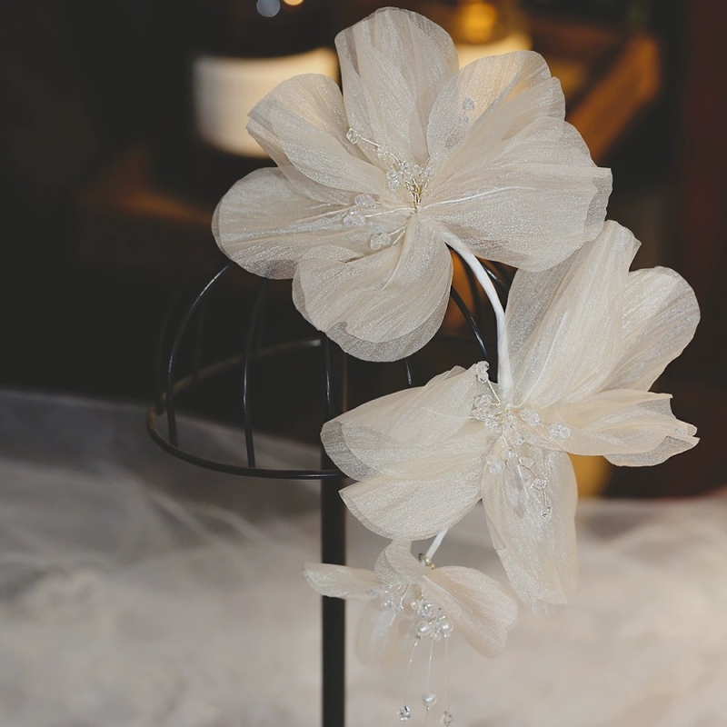 Könnyű teafa Hajvirág Menyasszonyi Fejdísz Hajtű Tündér Nagy Virág Hajkiegészítők Tassel Mori Romantikus Esküvői Ékszerek Esküvő