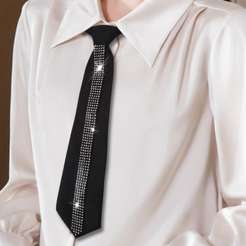 Διασυνοριακό ελαφρύ πολυτελές μαύρο στρας γραβάτα ρυθμιζόμενο τεμπέλης παπιγιόν, γυναικεία περιστασιακή επαγγελματική γραβάτα πουκάμισο χονδρικής