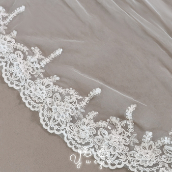 Yueji външна търговия изискан дантелен булчински воал катедрален дълъг бродиран бял воал YJV105