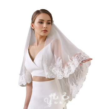 Yueji външна търговия изискан дантелен булчински воал катедрален дълъг бродиран бял воал YJV105
