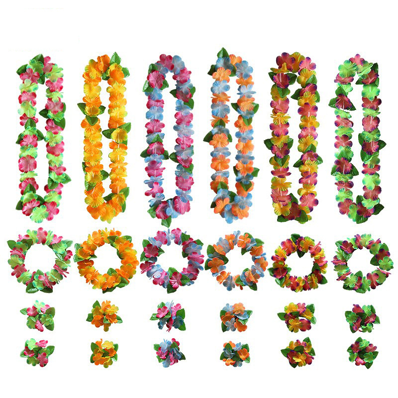 Mereäärne rand Hawaii vaniku kroonlehega 12 värvi neljaosaline kaelakee, pea, sõrmus, käevõru pühadekaunistused