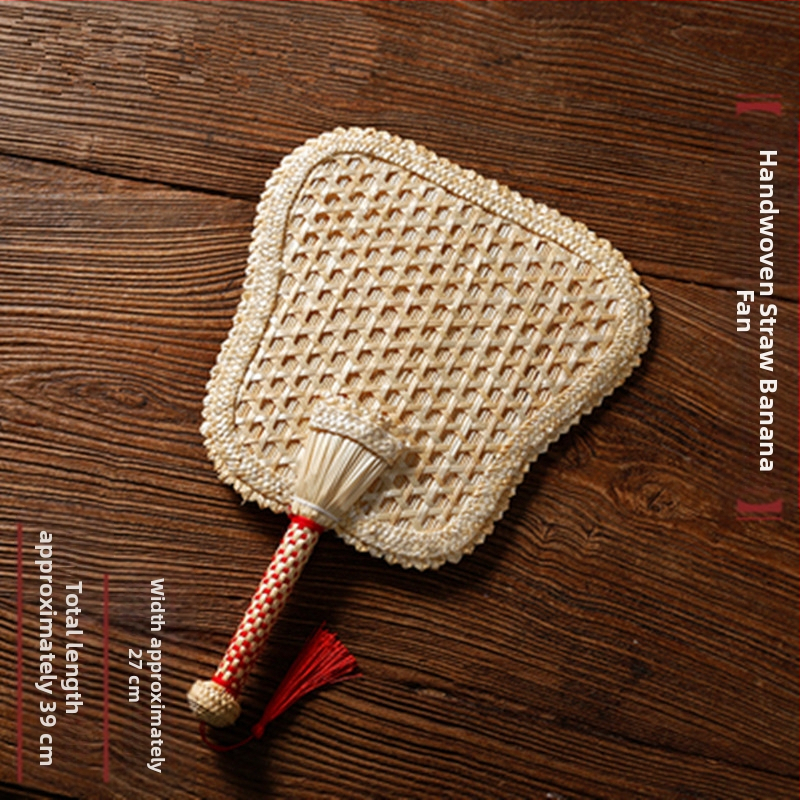 Nisuõlgedest lehvik, käsitsi kootud, vanamoodne, suur hundinui-lehter, banaanist ümmargune lehvik, õlgedest kootud, suvine, lastele mõeldud, kaasaskantav, klassikaline hiina stiil