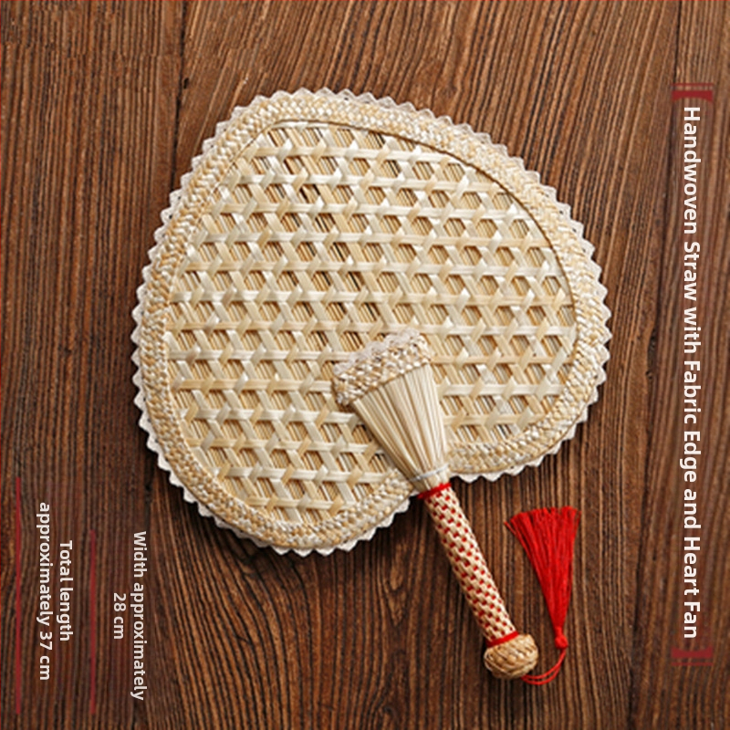 Nisuõlgedest lehvik, käsitsi kootud, vanamoodne, suur hundinui-lehter, banaanist ümmargune lehvik, õlgedest kootud, suvine, lastele mõeldud, kaasaskantav, klassikaline hiina stiil