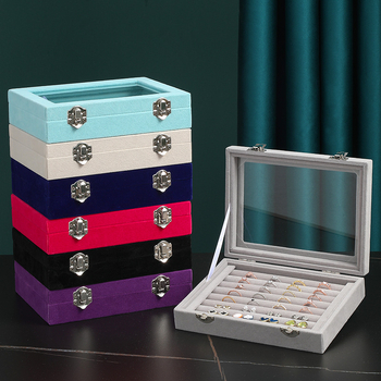 Žiedų dėžutė, flanelinė papuošalų laikymo dėžutė, auskarai, karoliai, papuošalų dėžutė, didelė talpa, dulkėms atspari papuošalų demonstracinė dėžutė su dangteliu