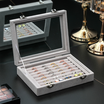 Κουτί δαχτυλιδιών Κουτί αποθήκευσης κοσμημάτων φανέλας Σκουλαρίκια κολιέ Κουτί κοσμημάτων Μεγάλη χωρητικότητα ανθεκτικό στη σκόνη Κουτί εμφάνισης κοσμημάτων με καπάκι