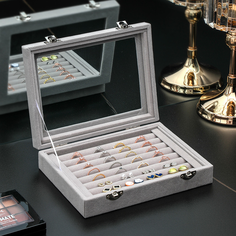 Žiedų dėžutė, flanelinė papuošalų laikymo dėžutė, auskarai, karoliai, papuošalų dėžutė, didelė talpa, dulkėms atspari papuošalų demonstracinė dėžutė su dangteliu